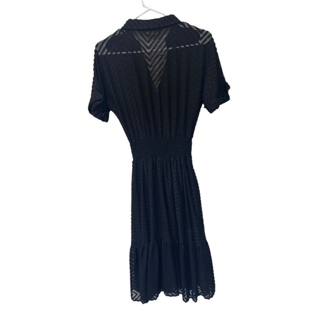 Zara Basic Short Sleeve Button Front Smocked Waist Shirt Dress Black Size XS NWT - Picture 9 of 14